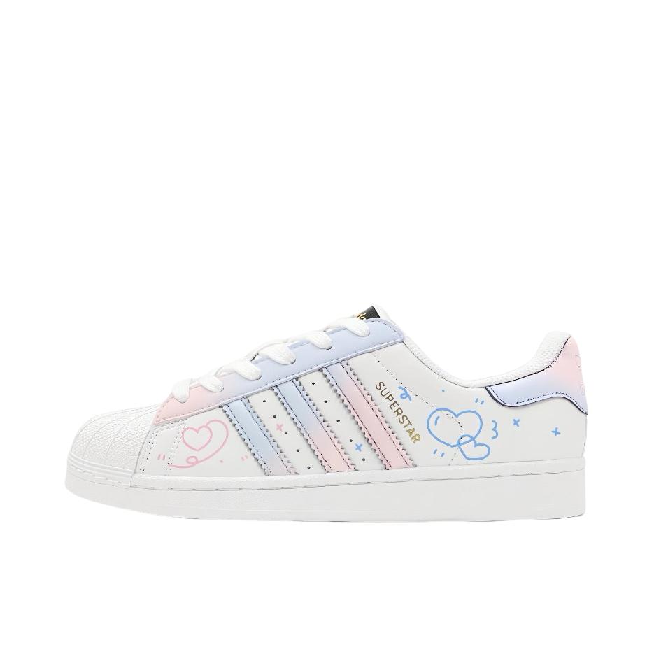 推荐商品：【定制球鞋】 adidas Originals Superstar 板鞋 防踢减震防滑耐磨百搭潮流时尚合成革贝壳头 粉紫爱心