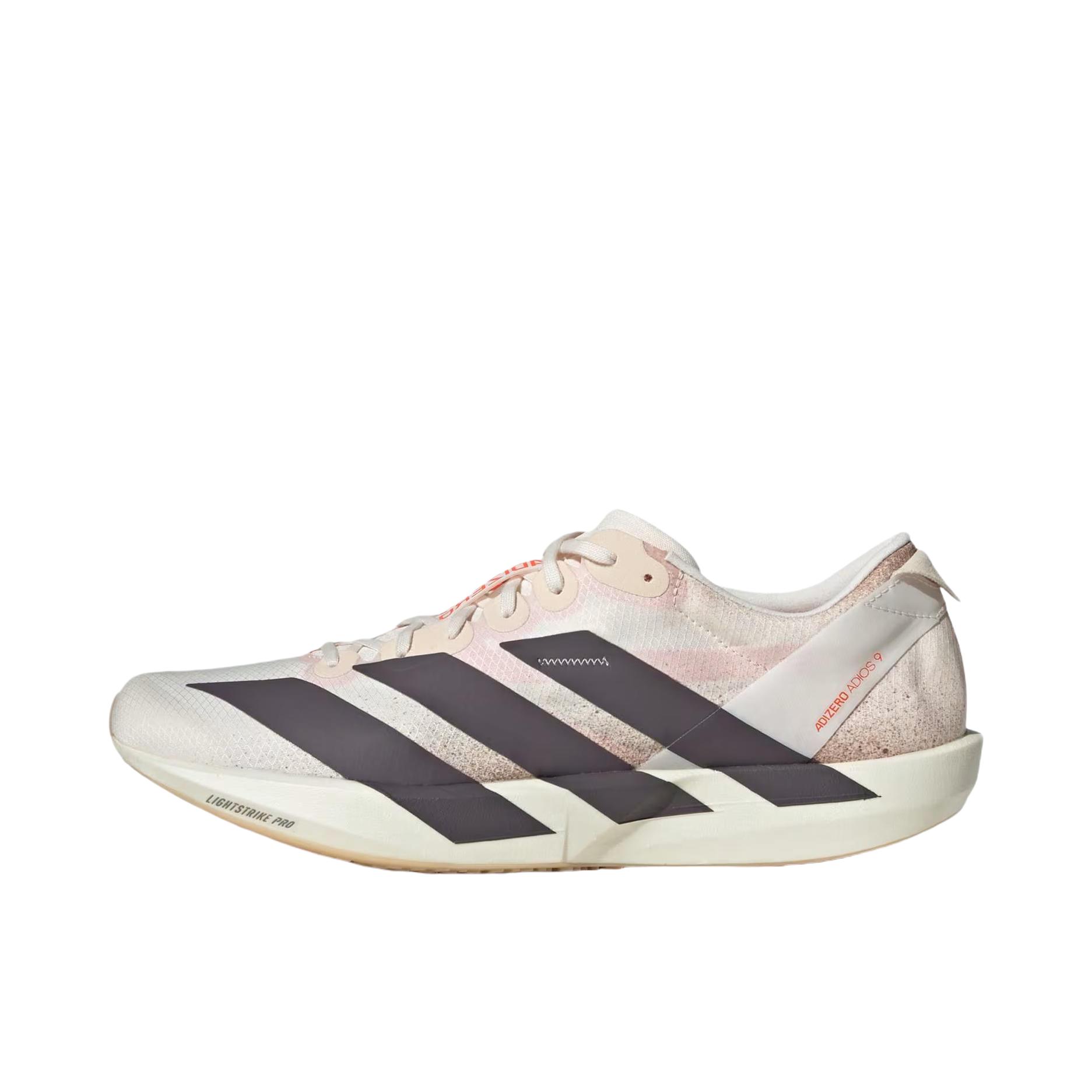 推荐商品：adidas Adizero adios 9 跑鞋 尼龙缓震稳定薄底贴合支撑 白色/灰色