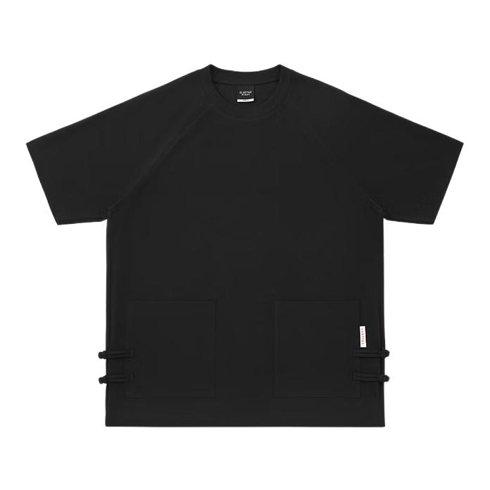 推荐商品：CLOT Be Like Water系列速干插肩袖圆领盘扣短袖T恤 CTTE25S11018 黑