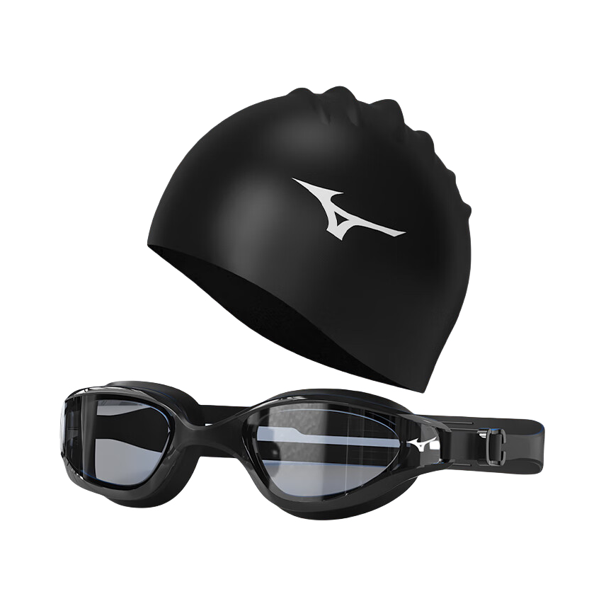 推荐商品：Mizuno/美津浓 大框 防雾 防水 近视 泳镜泳帽套装 N3CEB050