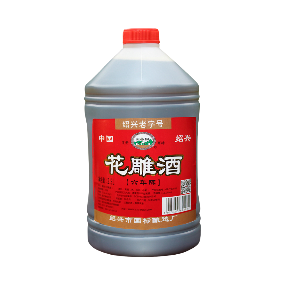 推荐商品：圆善园 六年陈 二级 花雕酒 黄酒 2.5L 12%vol 桶装