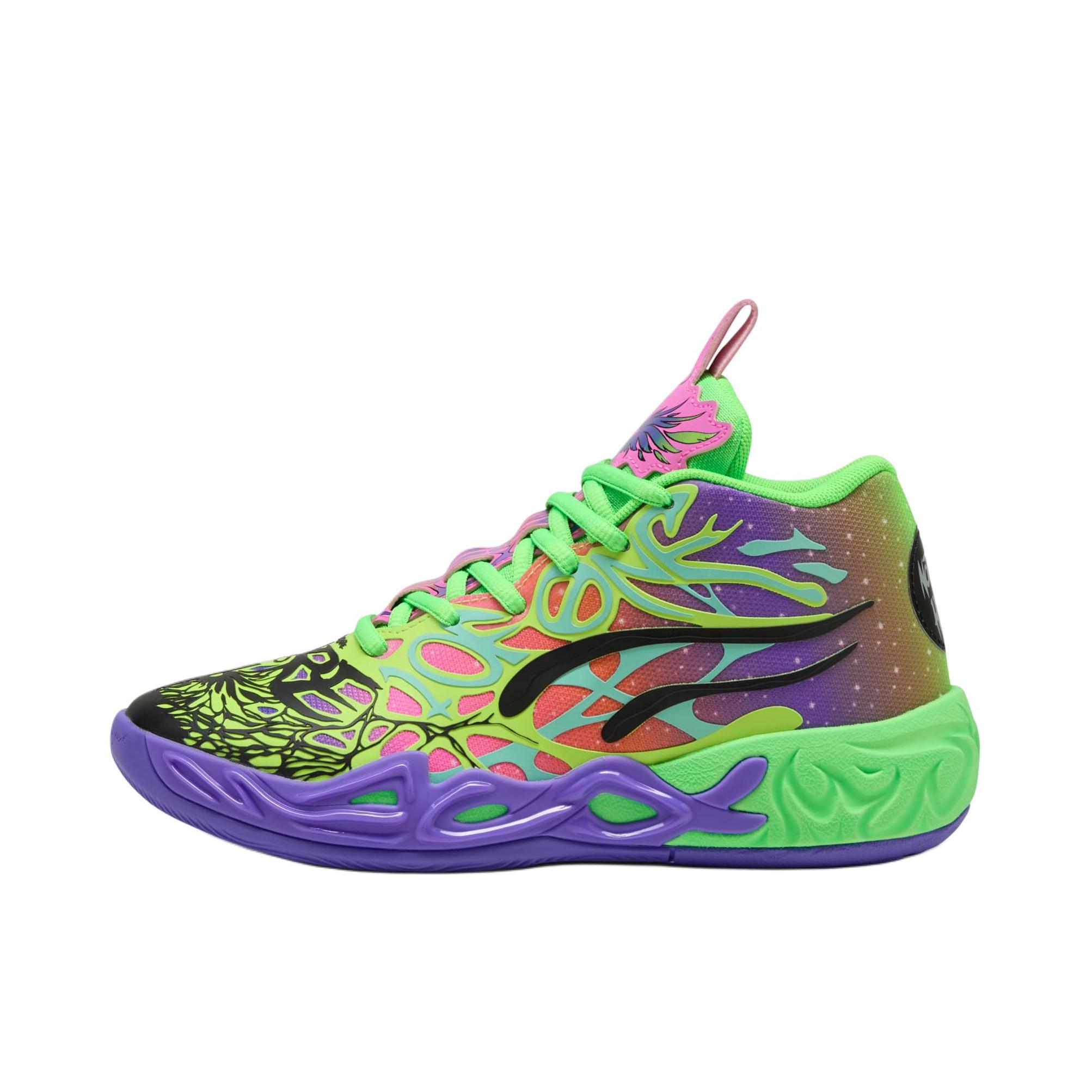 推荐商品：Puma/彪马 MB.04 鲍尔4 防滑耐磨 缓震 舒适透气 篮球鞋 LAMELO BALL联名/绿色/紫色 