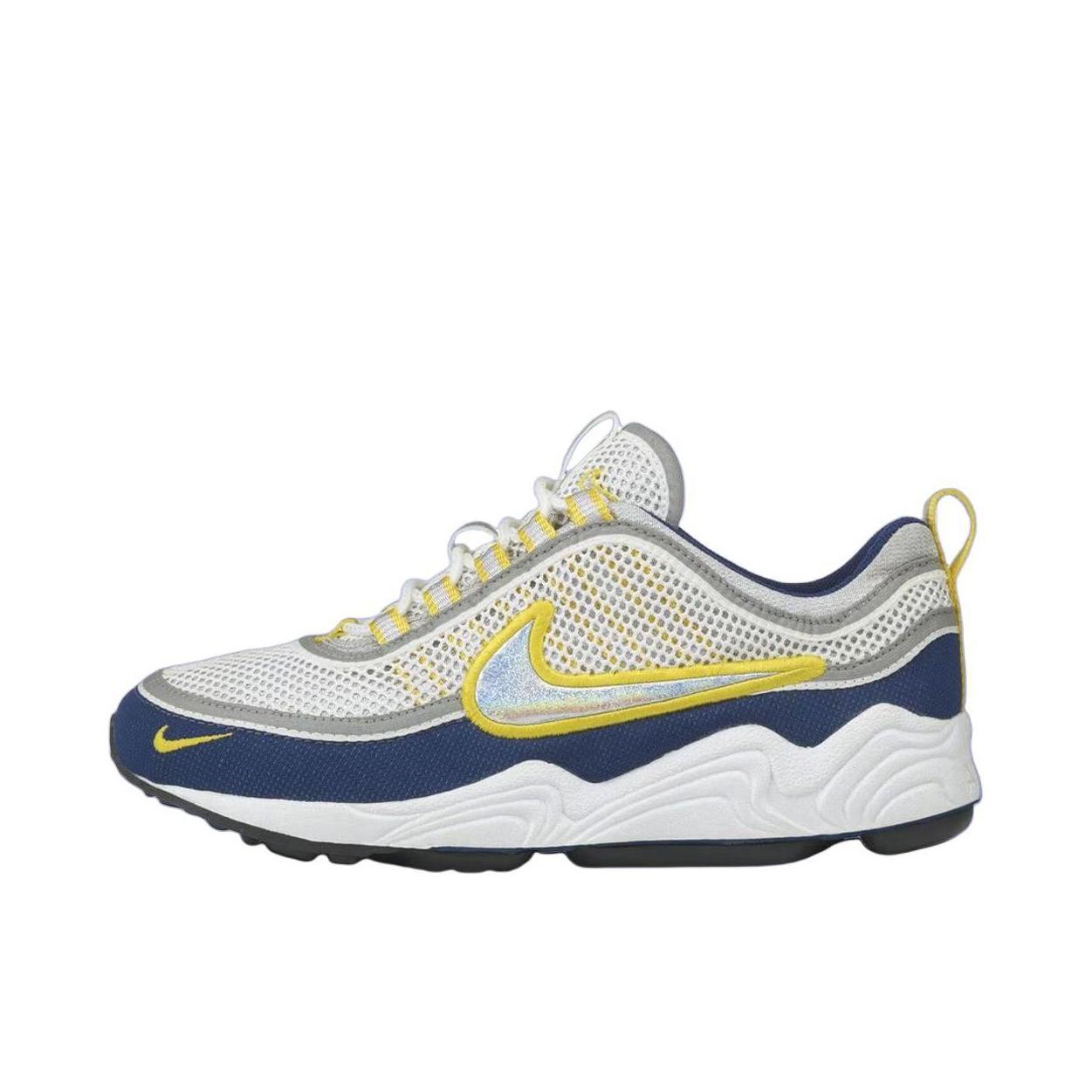 推荐商品：Nike Air Zoom Spiridon 跑鞋 时尚潮流复古防滑耐磨减震轻便织物透气回弹 白色/深蓝色