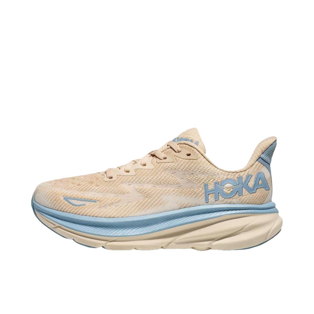 推荐商品：HOKA ONE ONE Clifton 9 克利夫顿 9 舒适减震 跑鞋 米色/蓝色
