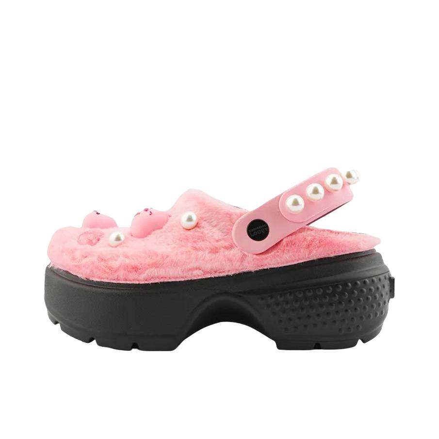 推荐商品：Crocs/卡骆驰 Stomp Clog 舒适百搭 轻便耐磨 增高包头 沙滩 圆头 外穿 一脚蹬 涉水 雪屋 套脚 洞洞鞋 拖鞋 Zanmang Loopy联名/粉色