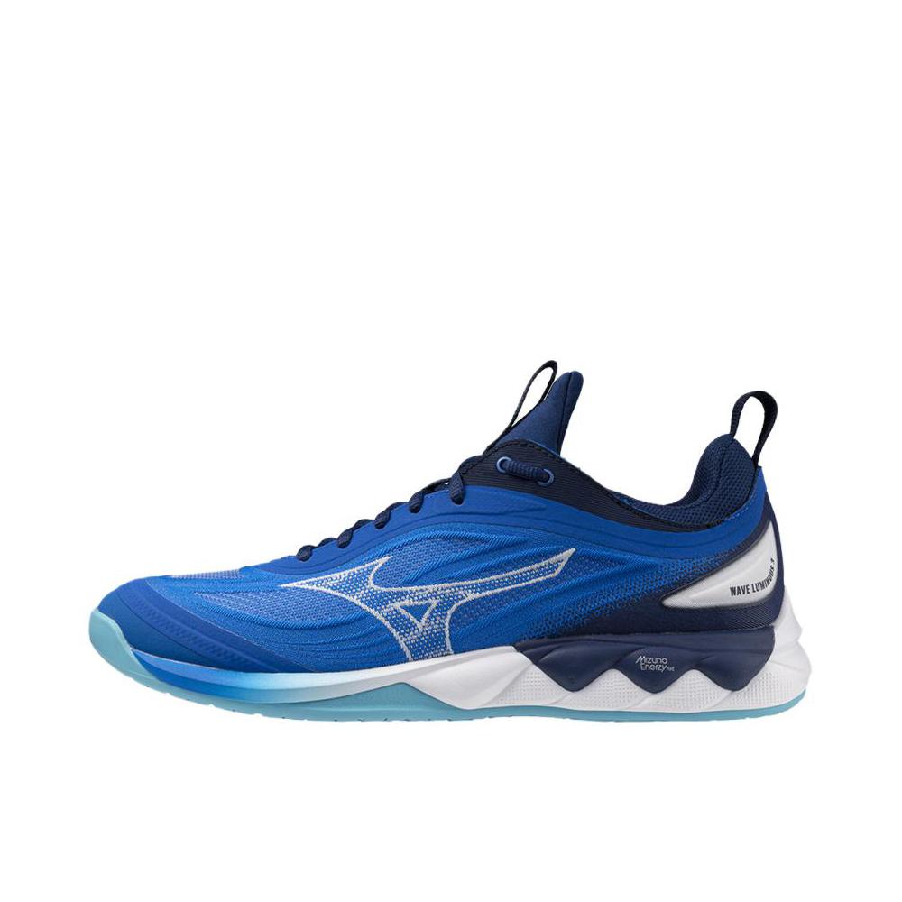 推荐商品：Mizuno/美津浓 WAVE LUMINOUS 3 室内 比赛 缓震软弹贴合型 排球鞋 无限蓝/白色/庄园蓝 