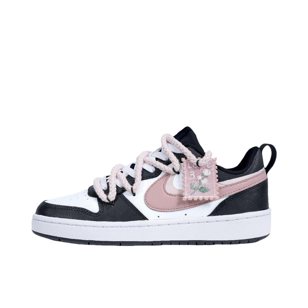 推荐商品：【定制球鞋】 Nike Court Borough 2 板鞋 包裹性增高减龄解构风合成革美式防滑复古轻便 女款/暗黑粉玫