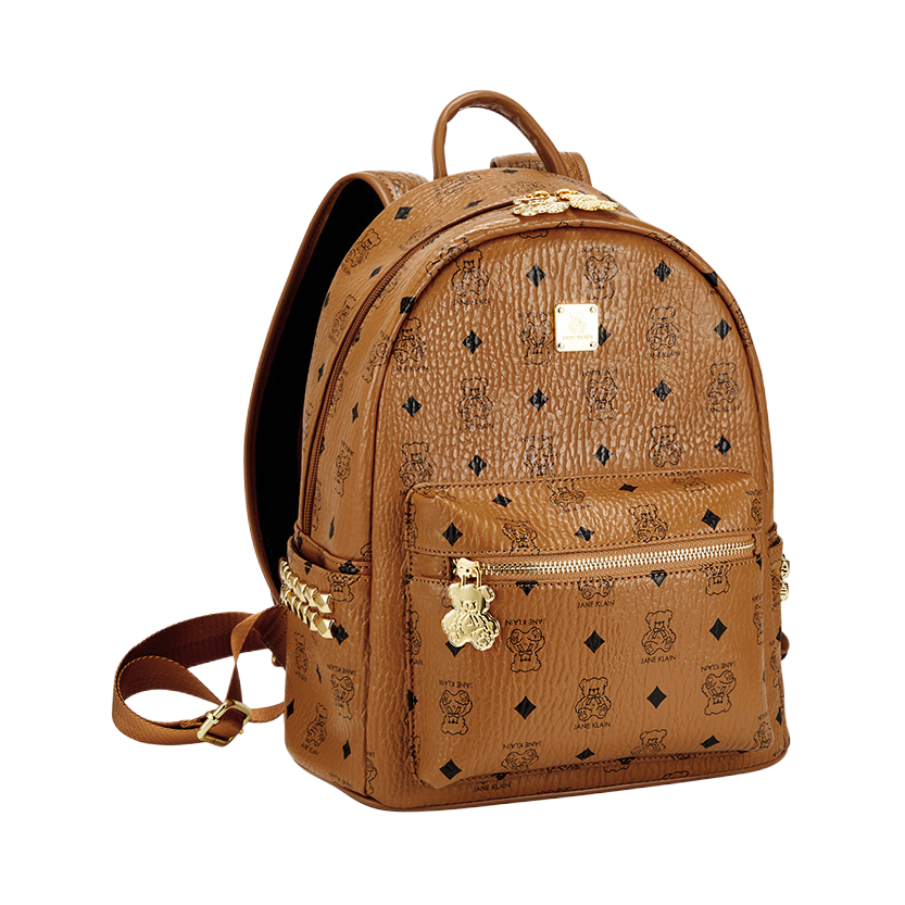 推荐商品：JANE KLAIN 大号复古小熊老花大学生大容量通勤高中生颜值百搭皮质小众时尚学院风印花合成革背包书包双肩包