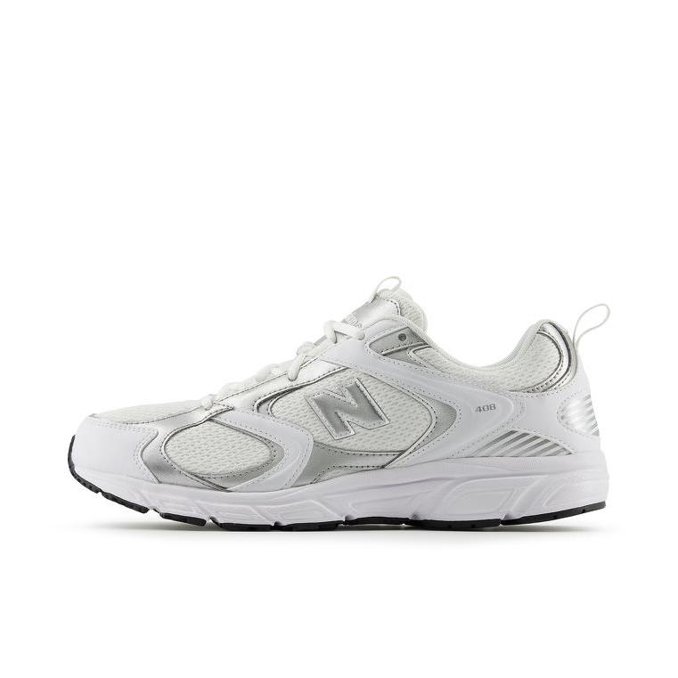 推荐商品：New Balance 408 织物 透气耐磨 防滑增高 舒适网面 时尚复古 潮流 运动休闲鞋 亮银色/白色