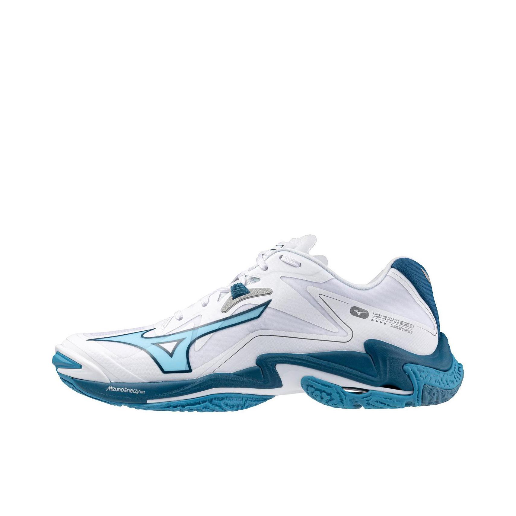 推荐商品：Mizuno/美津浓 Wave Lightning Z8 日潮 缓震轻盈 防滑耐磨 舒适运动 排球鞋 白色/深蓝色 