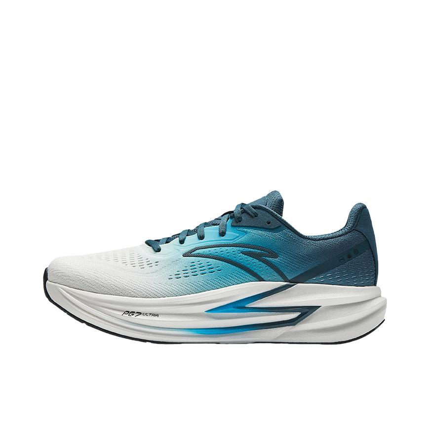 推荐商品：安踏 冠军4代 PG7 Ultra 跑鞋 氮科技防滑耐磨缓震回弹低帮慢跑增高软弹 纸莎白/氯蓝色/灰烬蓝