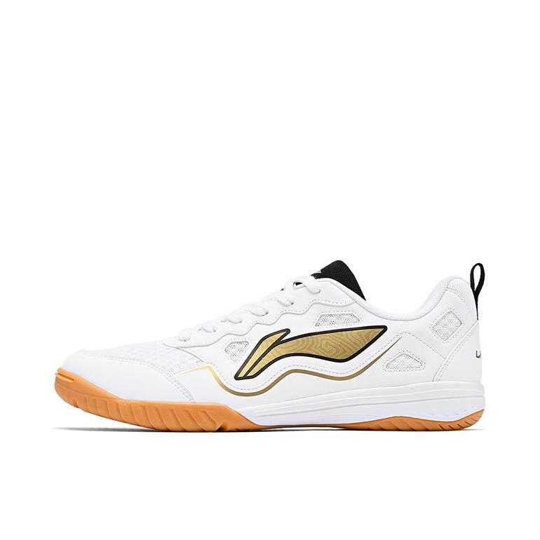 推荐商品：李宁 闪电侠三代 防滑 耐磨 超轻 功能性 透气 缓震 乒乓球鞋 标准白/古法金