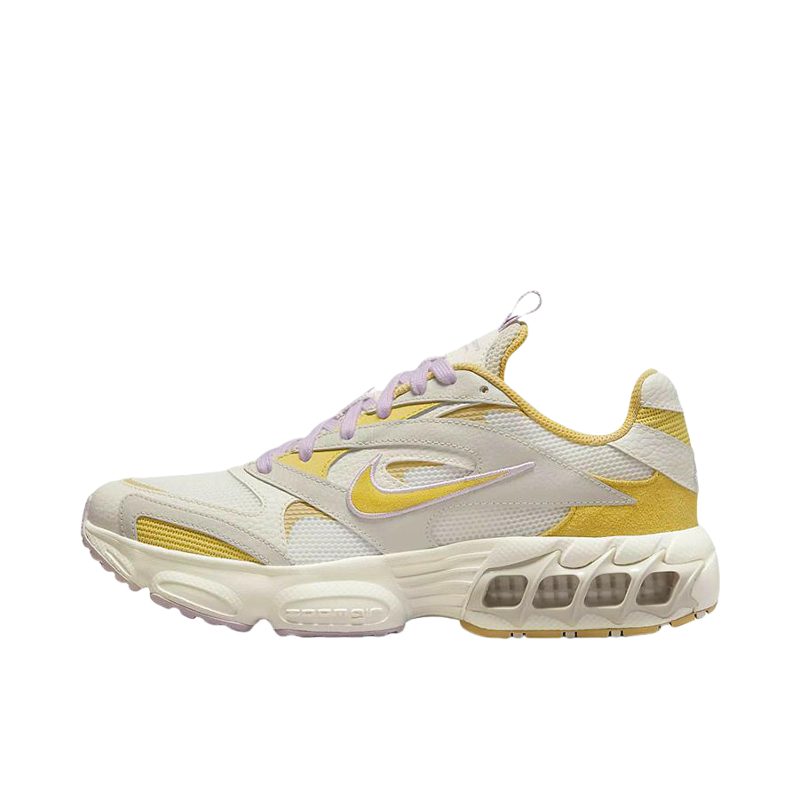 推荐商品：Nike Zoom Air Fire 跑鞋 复古气垫缓震运动休闲透气回弹舒适耐磨织物合成革拼接 女款/白色/黄色