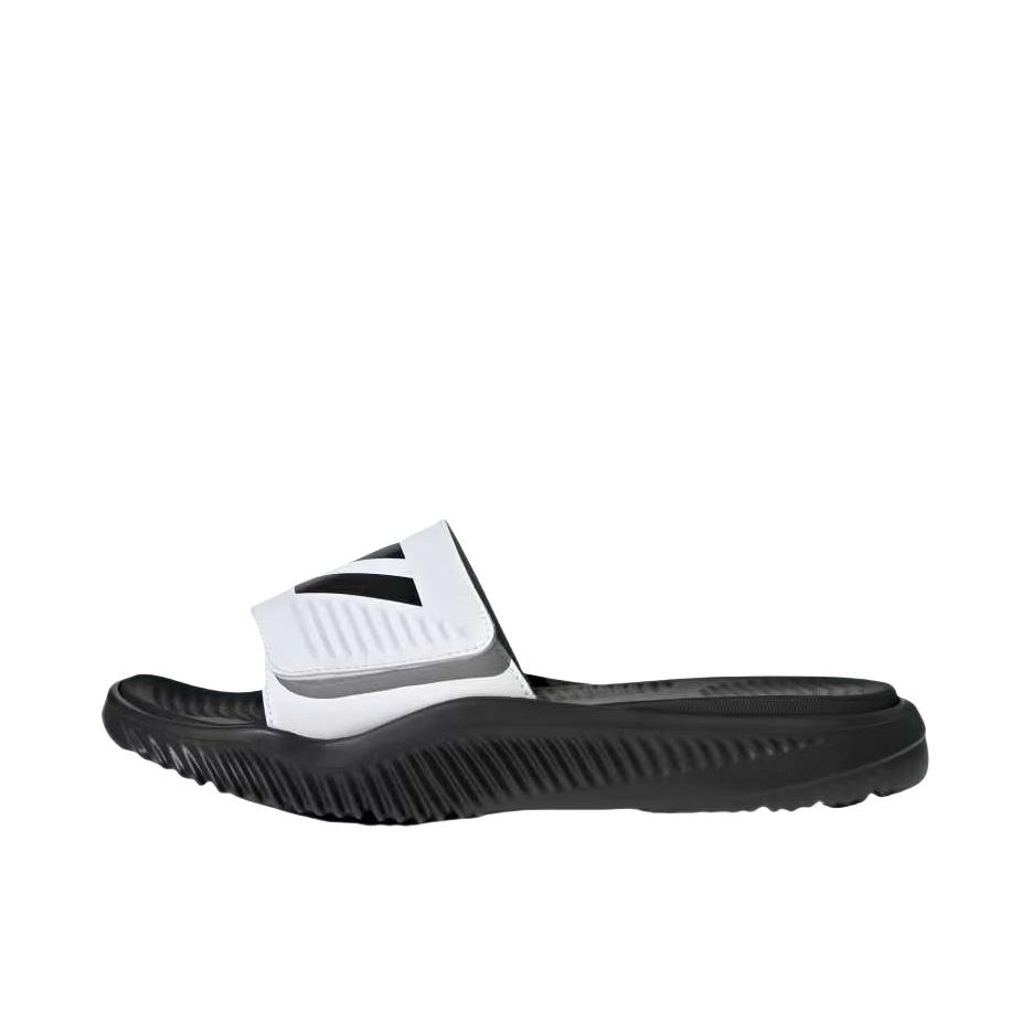 推荐商品：adidas AlphaBounce Slide 舒适简约 防滑耐磨 轻便透气 一字运动 魔术贴 速干 拖鞋 深黑色/白色