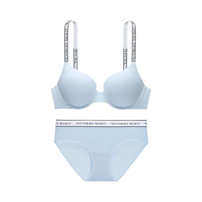 推荐商品：Victoria's Secret/维多利亚的秘密 小冰杯5.0透气速干冰川纱无痕文胸套装 女装 11262504 天空蓝/有钢圈