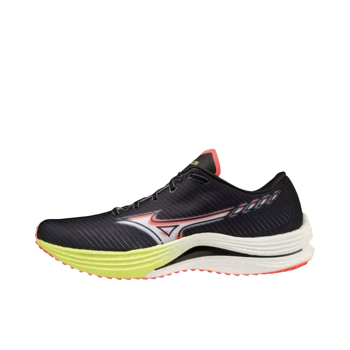 推荐商品：Mizuno/美津浓  Wave Rebellion  轻便防滑 舒适耐磨 缓震 时尚 马拉松 织物 合成革 专业竞赛  跑鞋 黑色/黄色/橙色