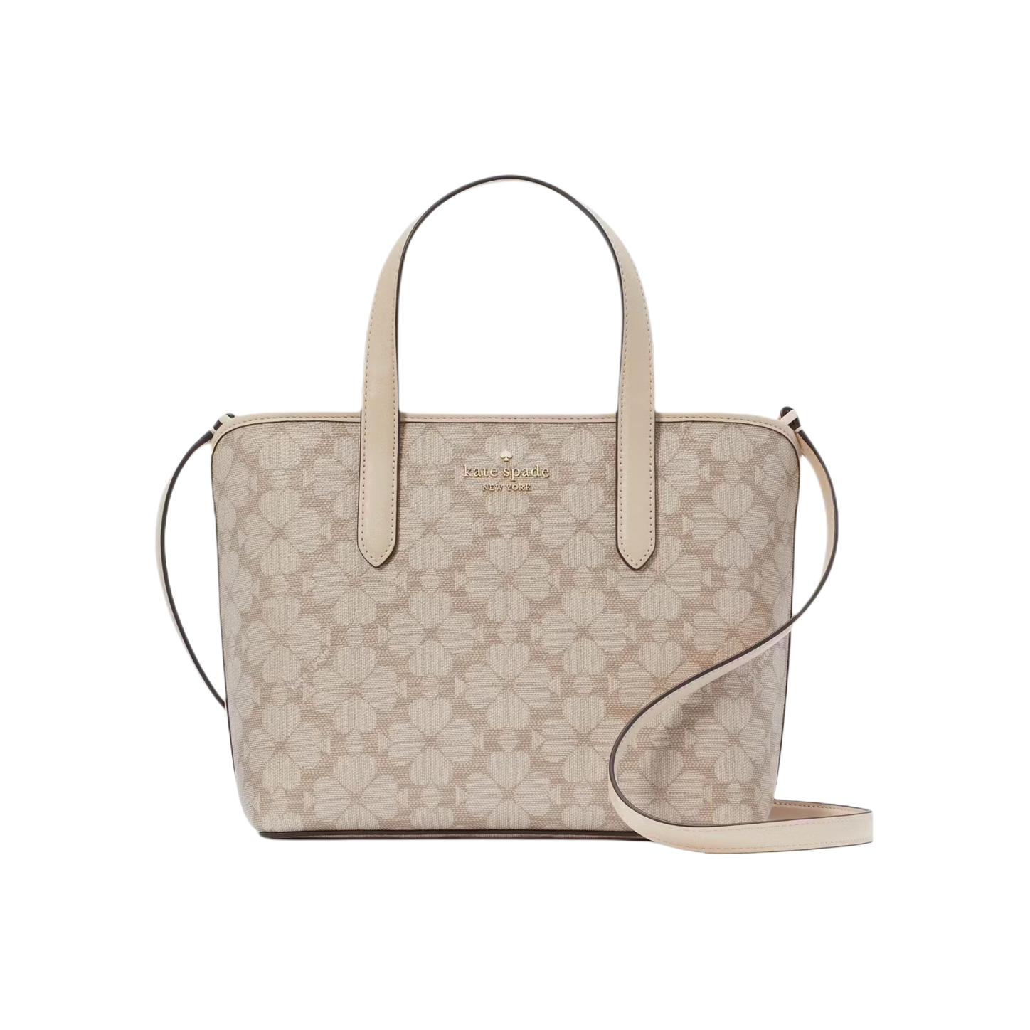 推荐商品：Kate Spade/凯特·丝蓓 小号 标志性黑桃花图案拉链闭合PVC购物袋斜挎单肩托特包手提包