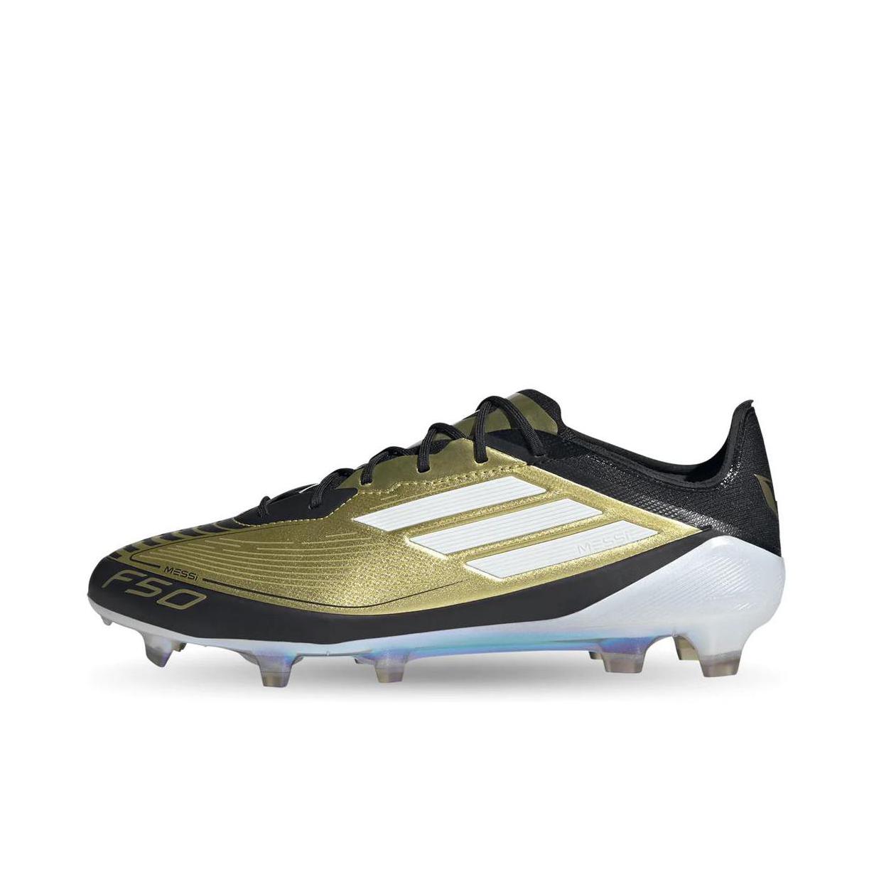 推荐商品：adidas F50 Messi ELITE FG 足球鞋 顶级长钉天然草地系带 金色/白色/黑色