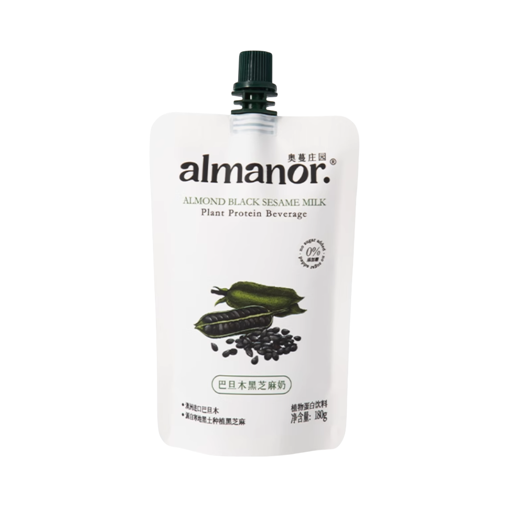 推荐商品：almanor/奥蔓庄园 巴旦木黑芝麻奶 180g 袋装