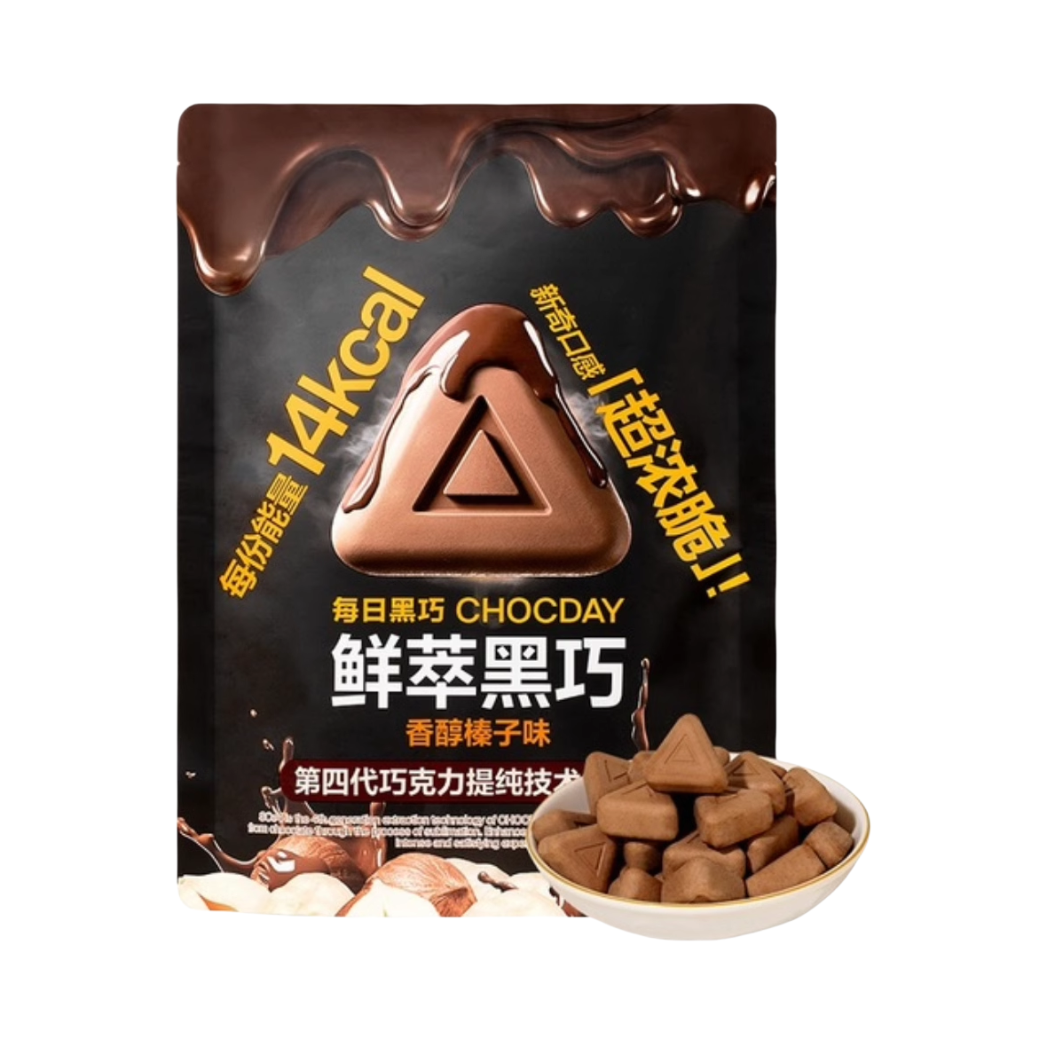 推荐商品：每日黑巧 鲜萃黑巧 香醇榛子味 195g 袋装