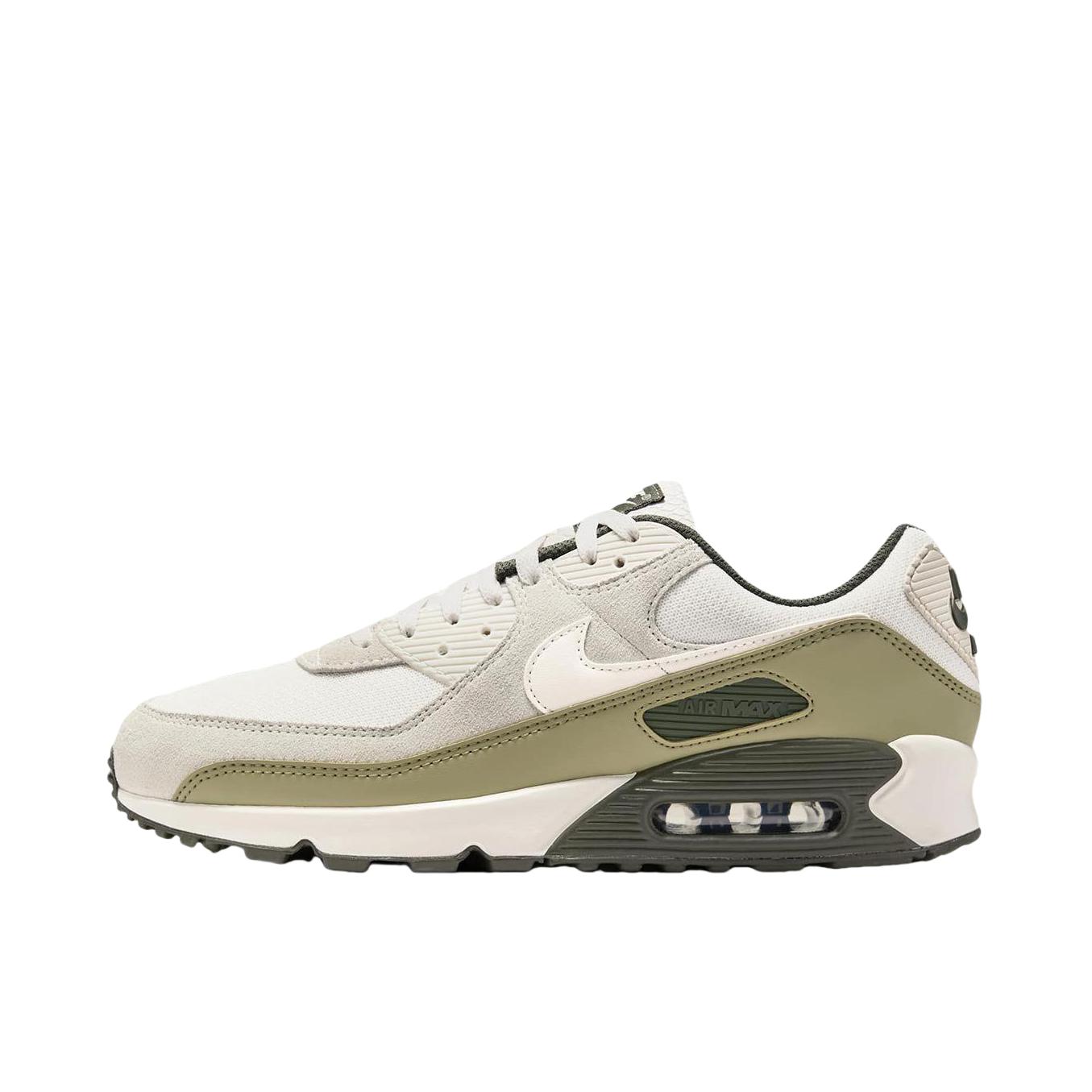 推荐商品：Nike Air Max 90 跑鞋 气垫合成革缓震透气复古增高圆头贴合拼接 灰色/草绿色