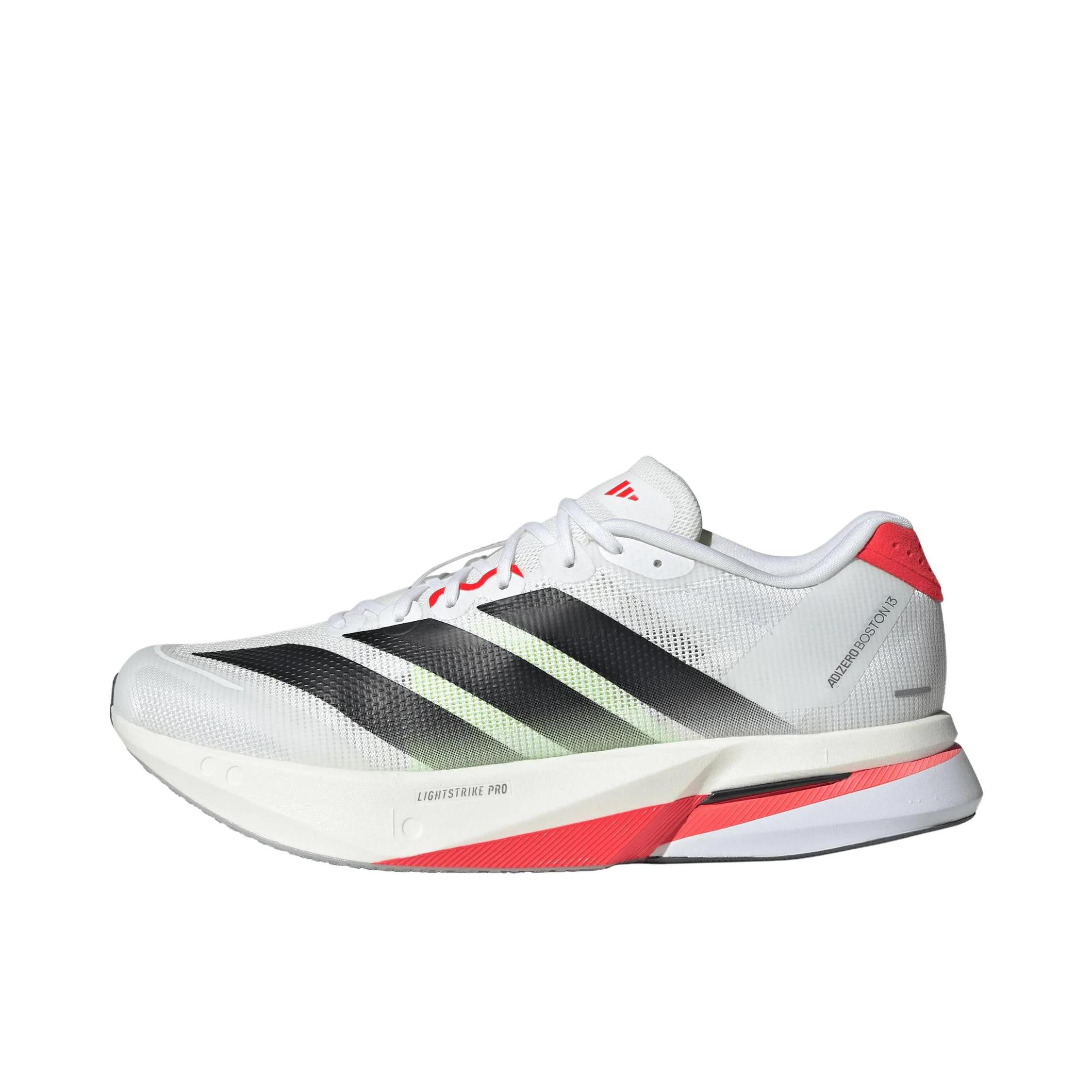 推荐商品：adidas Adizero Boston 13 低帮 系带 防滑耐磨 透气 玻纤柱 竞训 跑鞋 白色 
