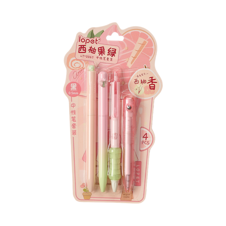 推荐商品：LOPET/乐派 西柚果绿系列 0.5mm ST笔尖 按动速干中性笔 套装 LT-2067