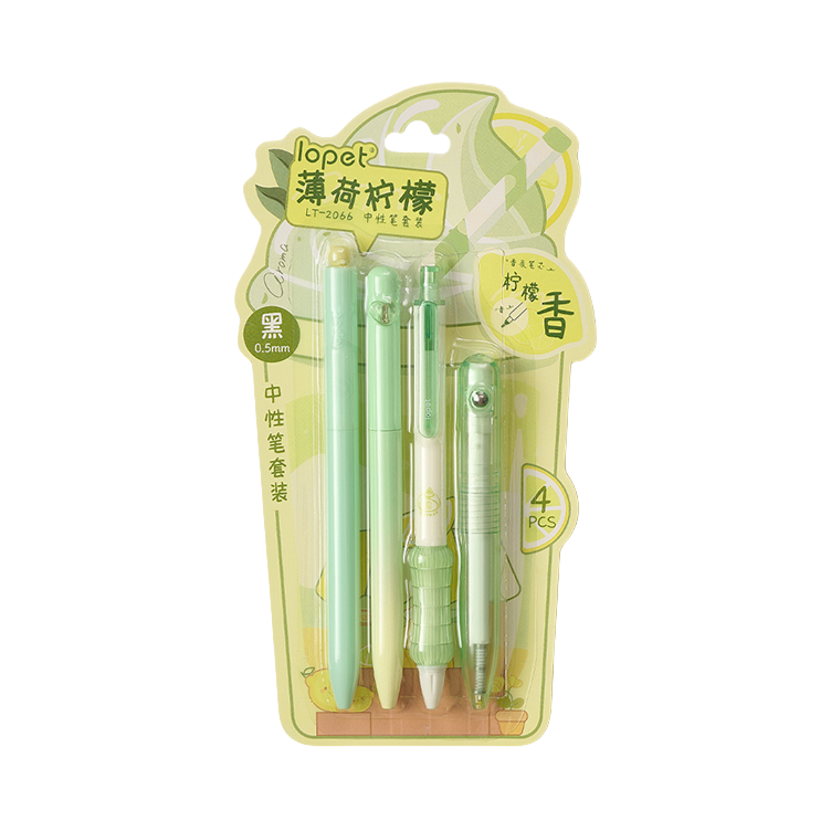 推荐商品：LOPET/乐派 薄荷柠檬系列 0.5mm ST笔尖 按动速干中性笔 套装 LT-2066