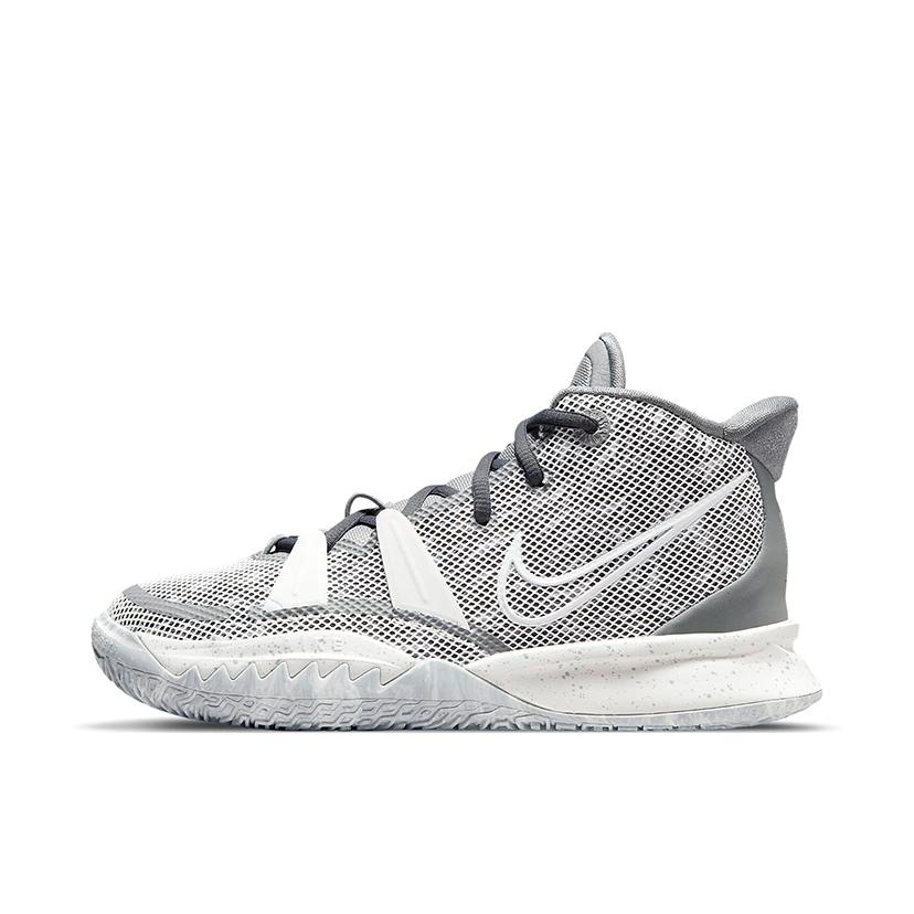 推荐商品：Nike Kyrie 7 欧文7 缓震 防滑耐磨 圆头 包裹性 实战 织物 支撑 防水 合成革 篮球鞋 Chip GS/灰色/白色