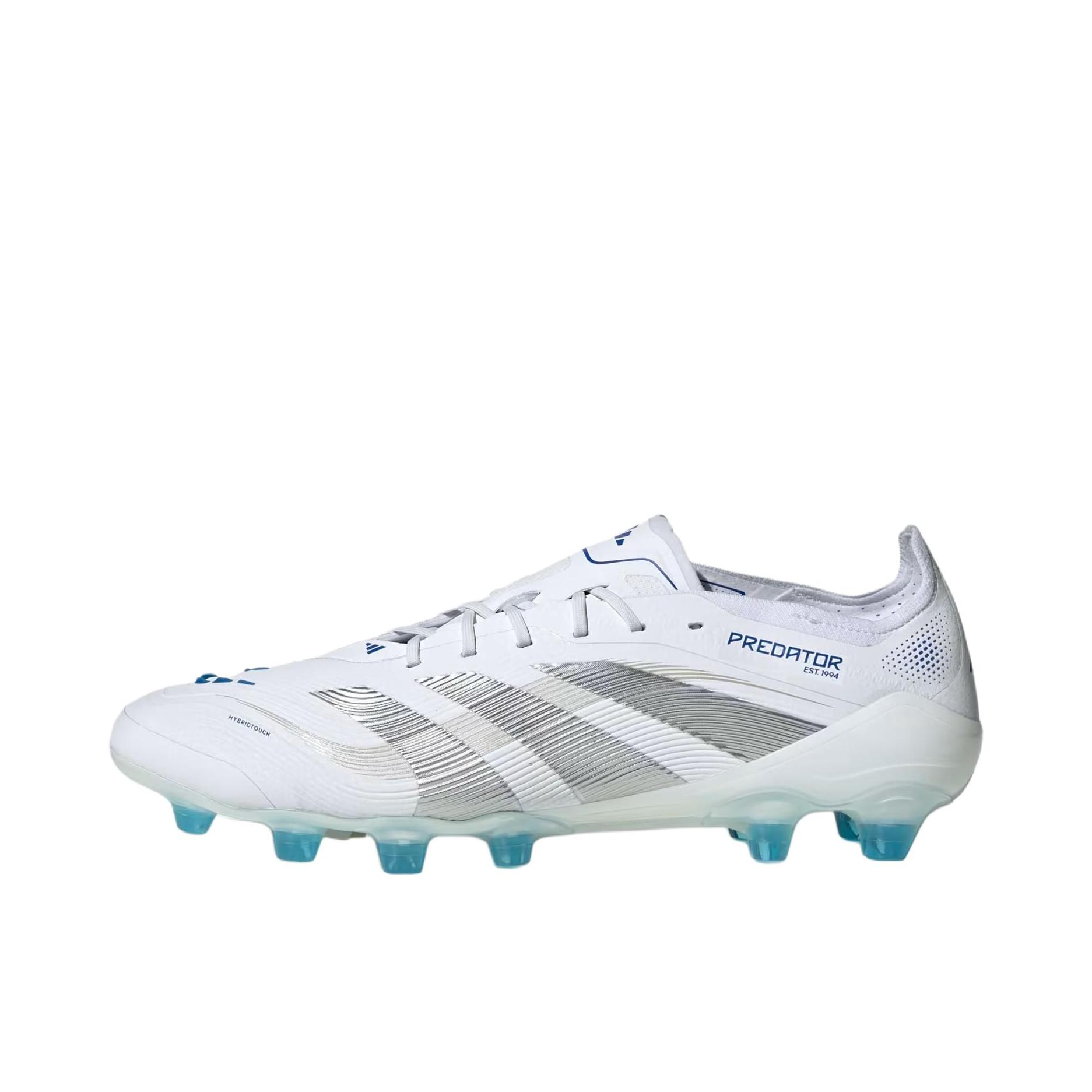 推荐商品：adidas Predator Elite AG 顶级 胶质短钉 软人工草场 防滑耐磨 足球鞋 云白色/金属银色/亮皇蓝