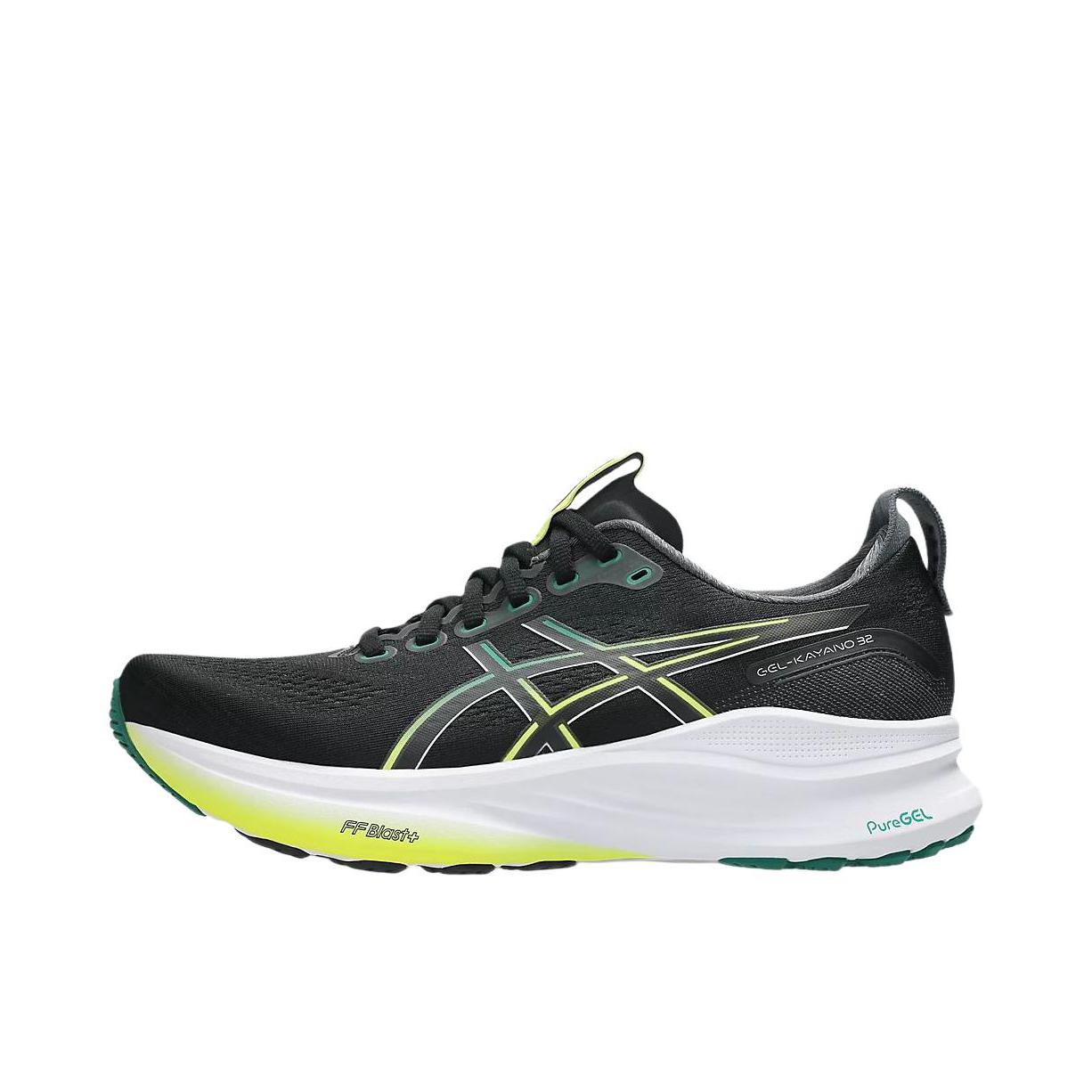 推荐商品：Asics/亚瑟士 GEL-KAYANO 32 跑鞋 防滑耐磨稳定支撑缓震回弹轻量训练圆头体测夜跑短跑 黑色/绿色