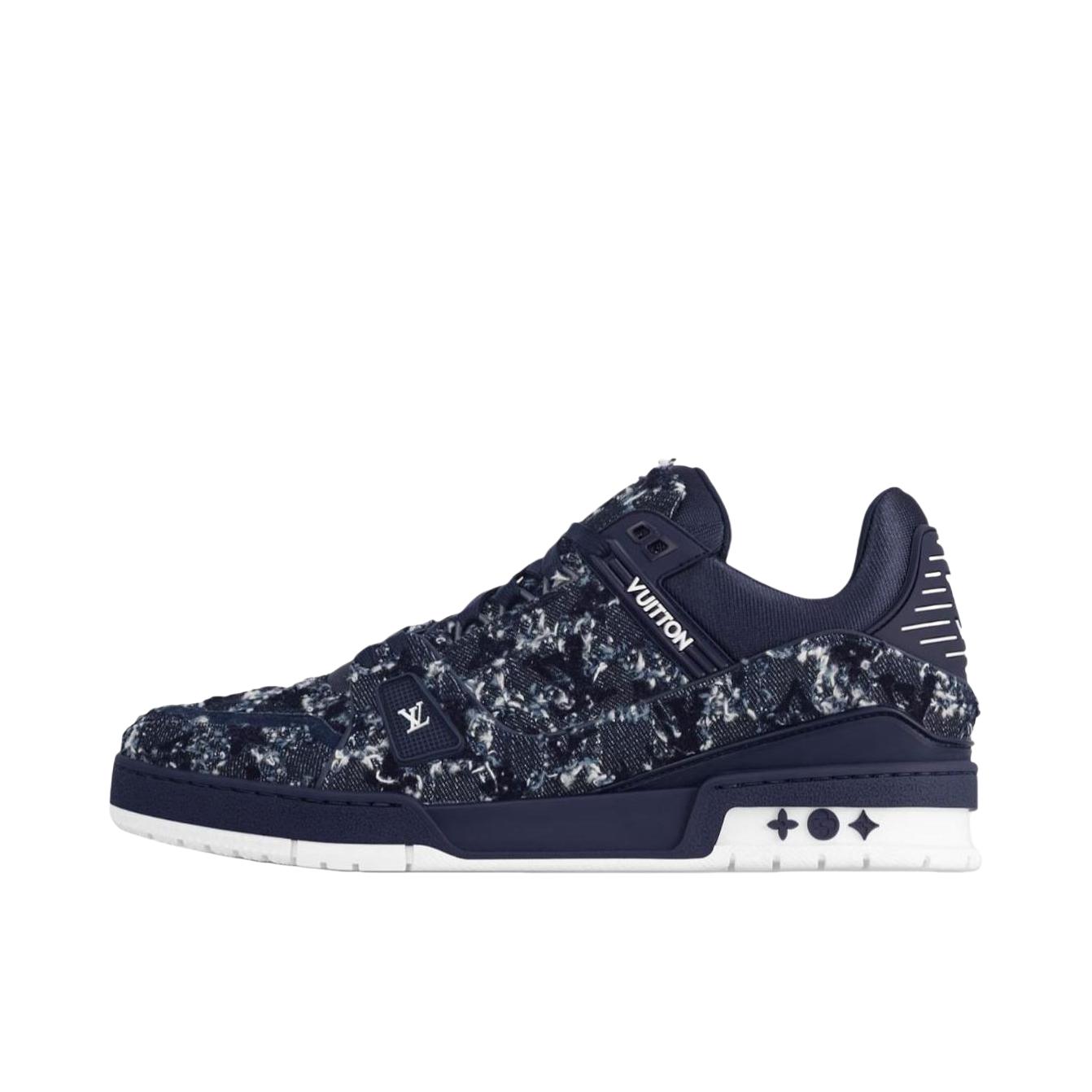 推荐商品：Louis Vuitton Trainer系列 时尚 牛皮 圆头 防滑 轻便 板鞋 深蓝色/白色
