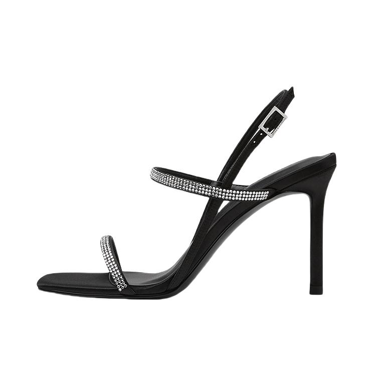 推荐商品：CHARLES&KEITH 高跟鞋 气质 方头亮钻 一字带 CK1-60361578 纹理/黑色