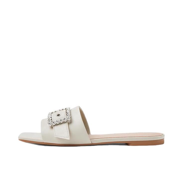 推荐商品：CHARLES&KEITH 拖鞋 方扣平底露趾舒适 CK1-70381116 女款/粉色/白色