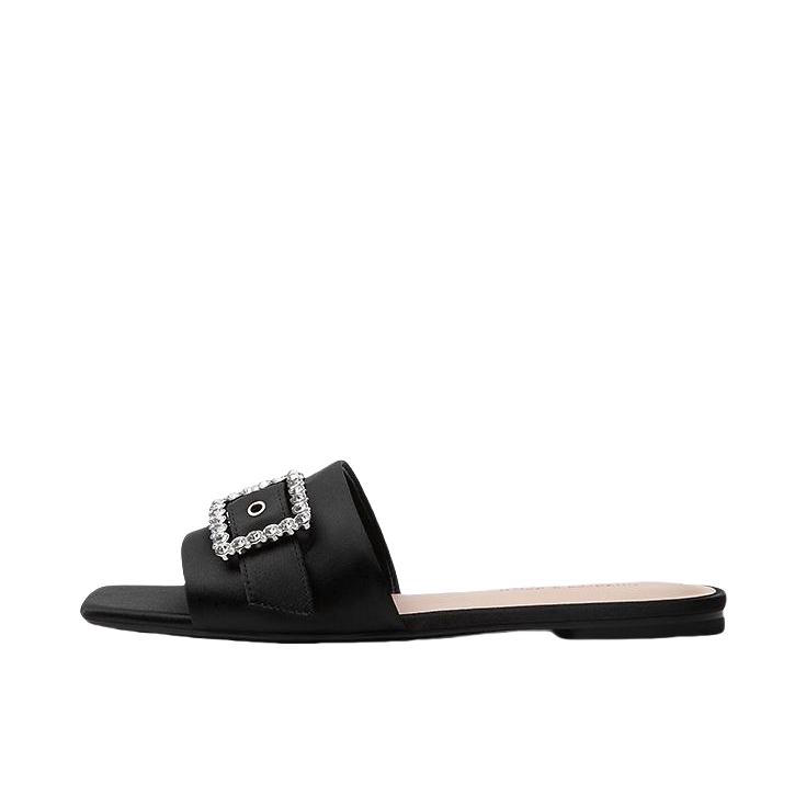 推荐商品：CHARLES&KEITH 拖鞋 方扣平底露趾舒适 CK1-70381116 女款/黑色