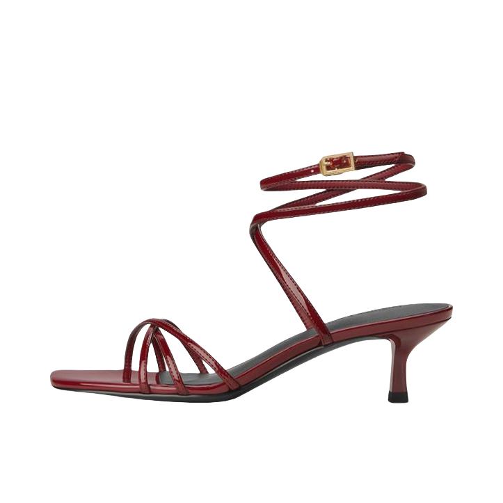 推荐商品：CHARLES&KEITH 高跟鞋 织物法式方头细跟绑带一字带 CK1-60361565 红色