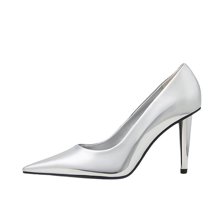 推荐商品：CHARLES&KEITH 高跟鞋 简约百搭潮流尖头宴会亮面 CK1-60280457 银色