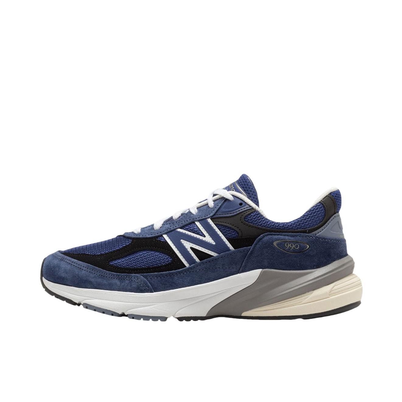 推荐商品：New Balance 990 V6 跑鞋 拼接网布绒面革织物合成革耐磨透气减震防滑支撑圆头 藏蓝色/白色/米色