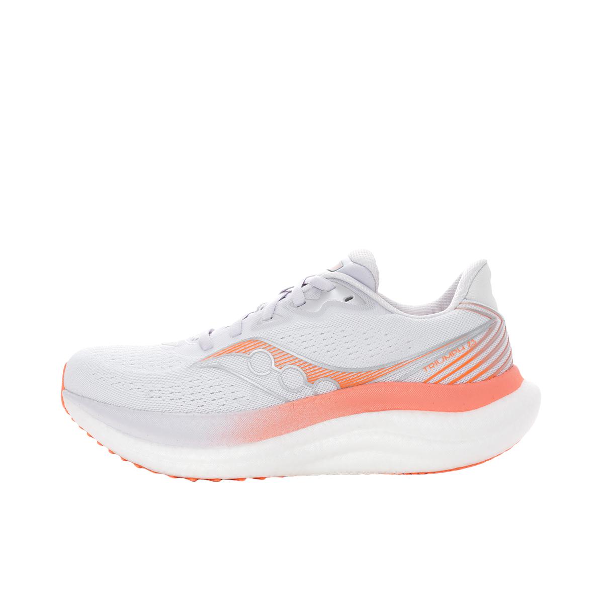 推荐商品：Saucony/索康尼 Triumph 胜利 23 跑鞋 慢跑缓震支撑训练防滑轻便 白色/橙色