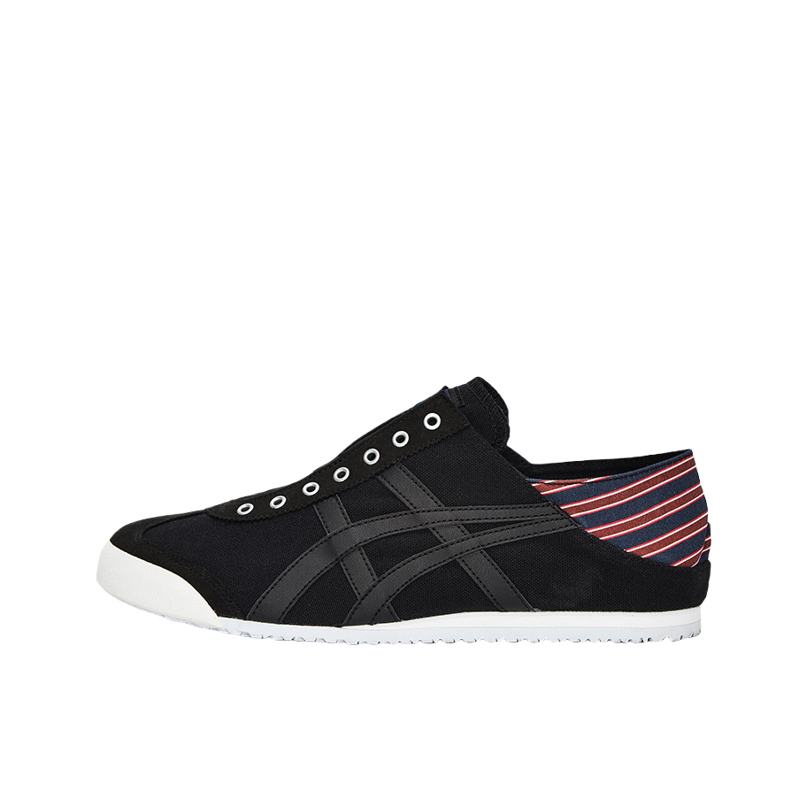 推荐商品：Onitsuka Tiger/鬼塚虎 Mexico 66 Slip-on 懒人鞋 德训鞋 运动休闲鞋 复古轻便透气一脚蹬舒适百搭 Black 黑/红蓝条纹