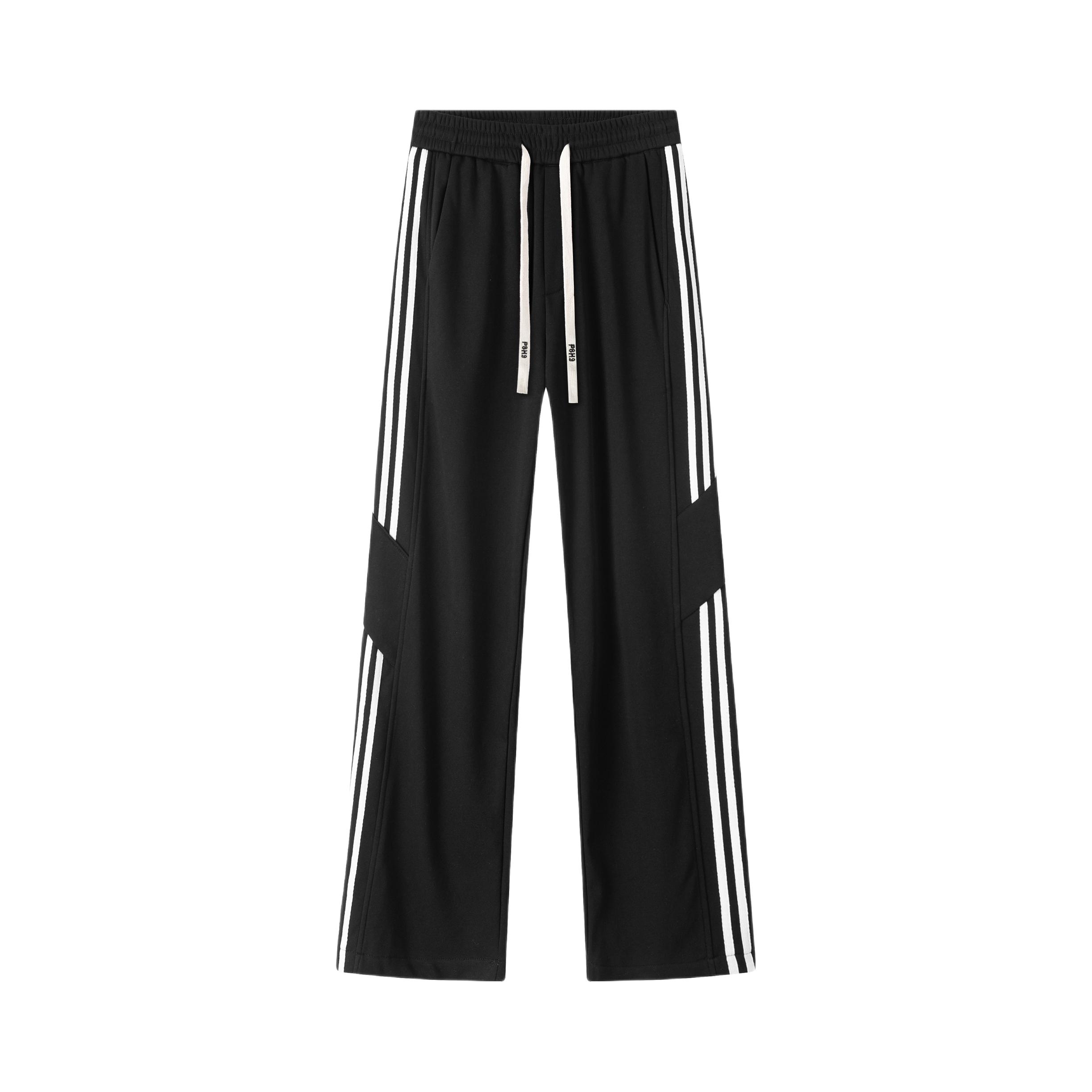 推荐商品：P8H9 美式复古系带直筒三条纹运动长裤 ‏PP-PXZ-K24269HS‏ 黑