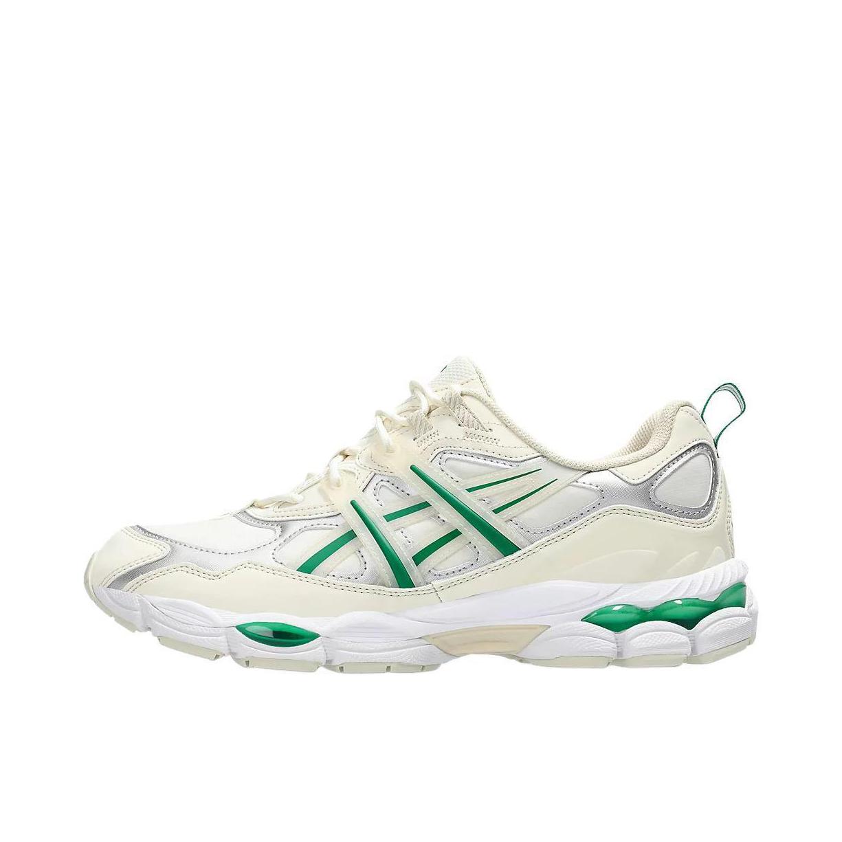 推荐商品：Asics/亚瑟士 Gel-NYC 跑鞋 圆头缓震防滑耐磨机能风复古潮流织物合成革贴合支撑耐穿 浅米色/绿色