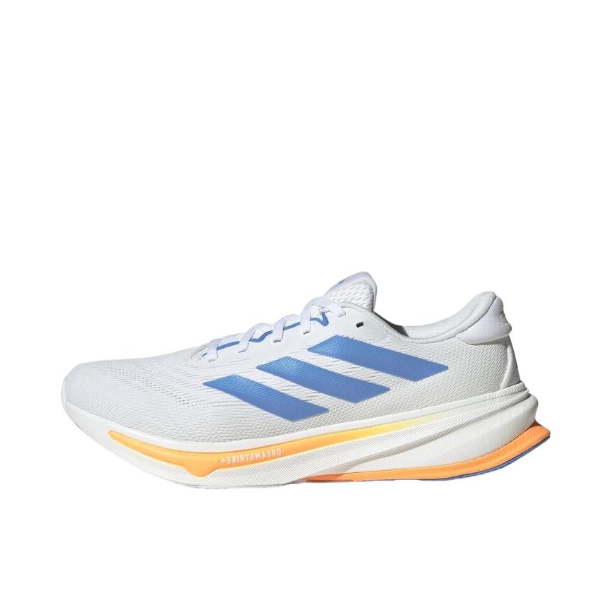 推荐商品：adidas SUPERNOVA Rise 2 跑鞋 缓震回弹稳定透气防滑耐磨防水支撑轻便贴合柔弹 白色/融合蓝/闪光橙