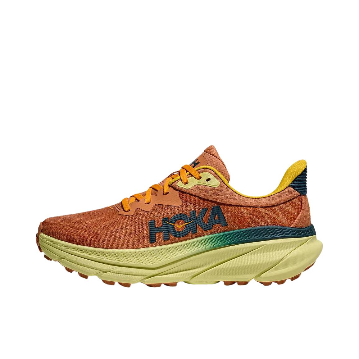 推荐商品：HOKA ONE ONE  Challenger 7  缓震透气 防滑耐磨 织物 合成革 全地形 户外防水  登山鞋 跑鞋 棕色/黄色