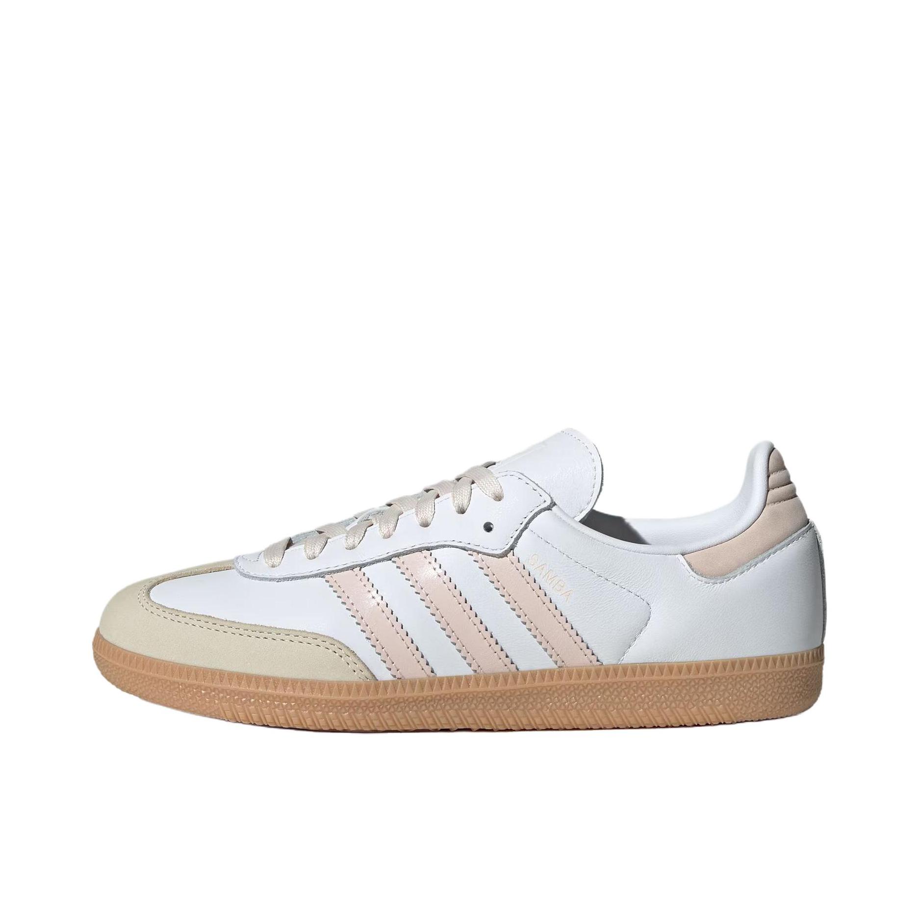 推荐商品：adidas Originals Samba OG T头鞋 板鞋 经典复古舒适百搭耐磨合成革圆头薄底贴合 白色/奇迹石英色/树脂黄