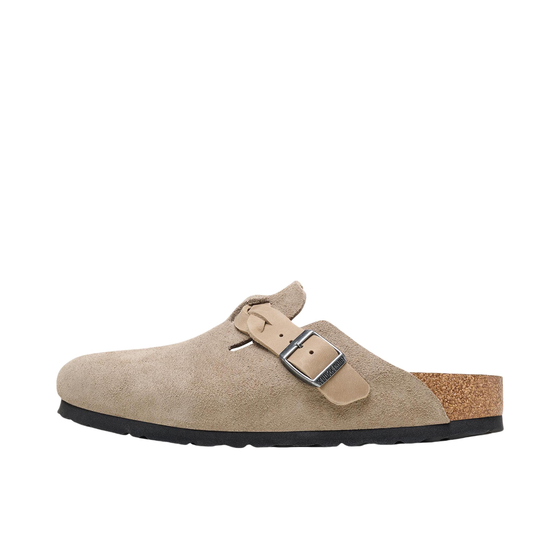 推荐商品：Birkenstock Boston系列 勃肯鞋 半拖鞋 防滑防磨包头软底搭扣秋冬绒面革牛皮软木 穆勒鞋一脚蹬 常规版/灰褐色 