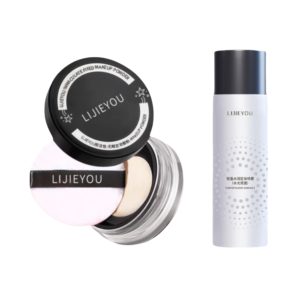 推荐商品：丽洁悠 无暇彩妆套装【散粉+定妆喷雾】 显白持久控油防水防汗不脱妆磨皮