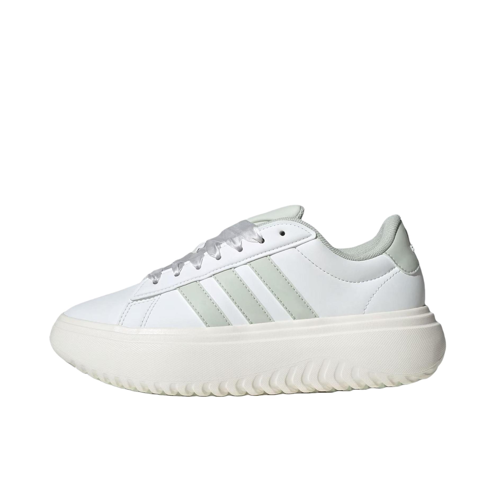 推荐商品：adidas GRAND COURT PLATFORM 板鞋 防滑耐磨舒适缓震厚底增高轻便 女款/晶白色/亚麻绿/汉玉白