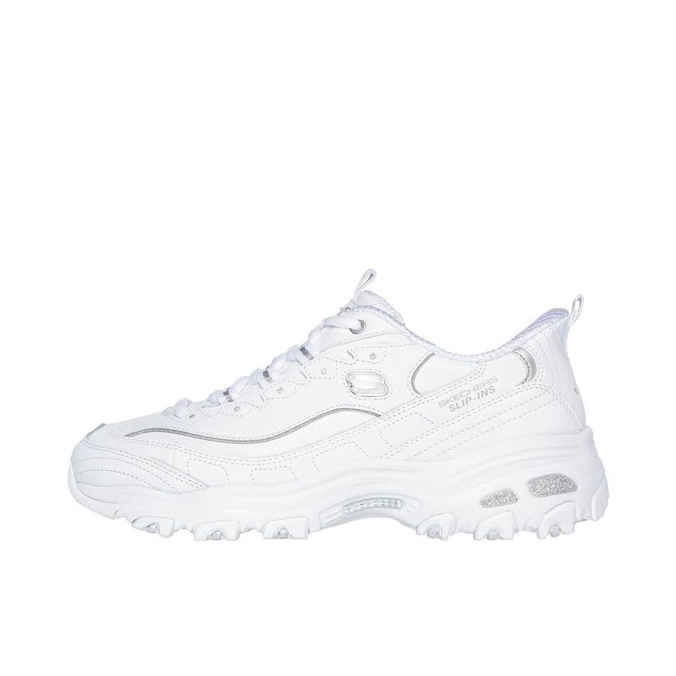 推荐商品：Skechers/斯凯奇 D'Lites 1.0 奶茶熊 熊猫鞋 老爹鞋 闪穿鞋 厚底增高复古缓震百搭 女款/白色/亮银色