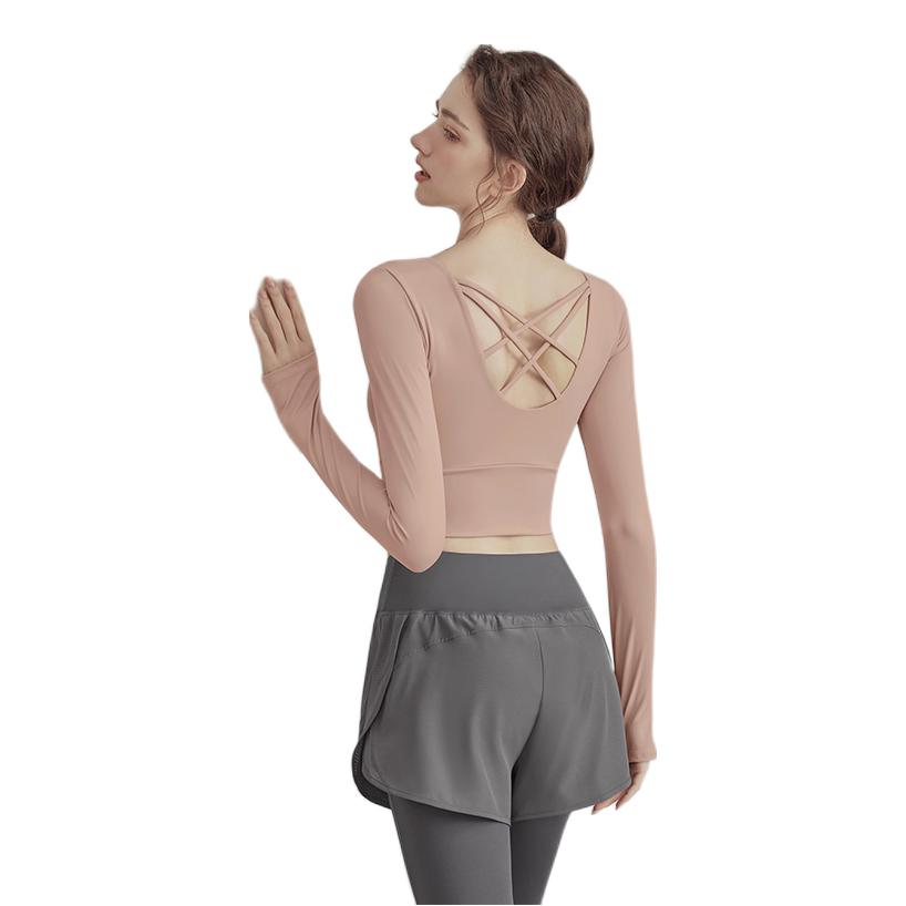 推荐商品：voj 高级感透气及腹紧身型假两件瑜伽服 女装 水粉